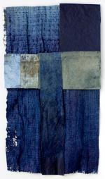 A piece of art by Mary Hark that includes varying shades of blue and gray.