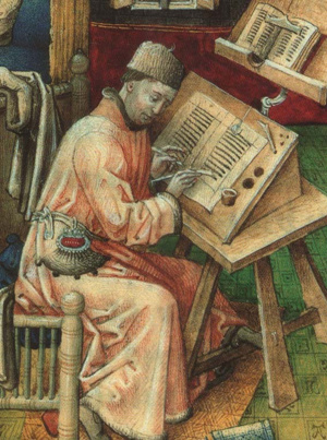 A painting showing a medieval scribe