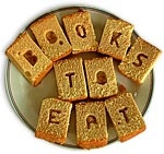 Pieces of bread with letters cut out that read "Books to Eat"