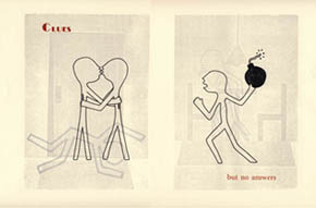 An illustration of two people kissing while another person is about to throw a bomb