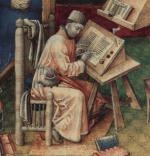 An illustration depicting a medieval scribe
