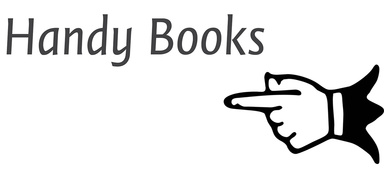 A hand pointing at text that reads "Handy Books."