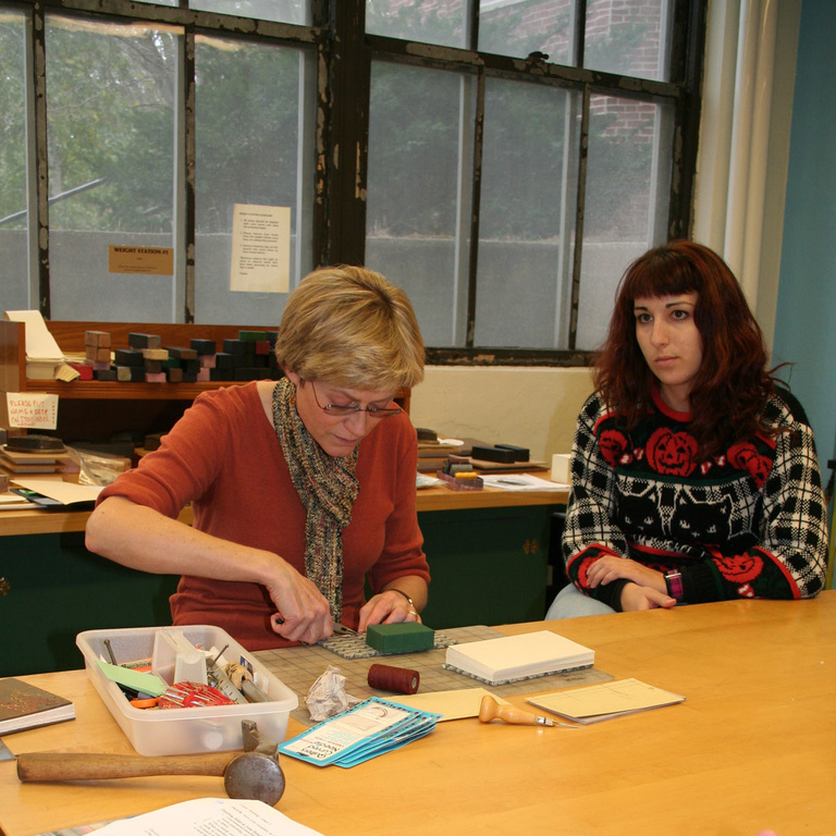 Student being taught at the Center for the Book