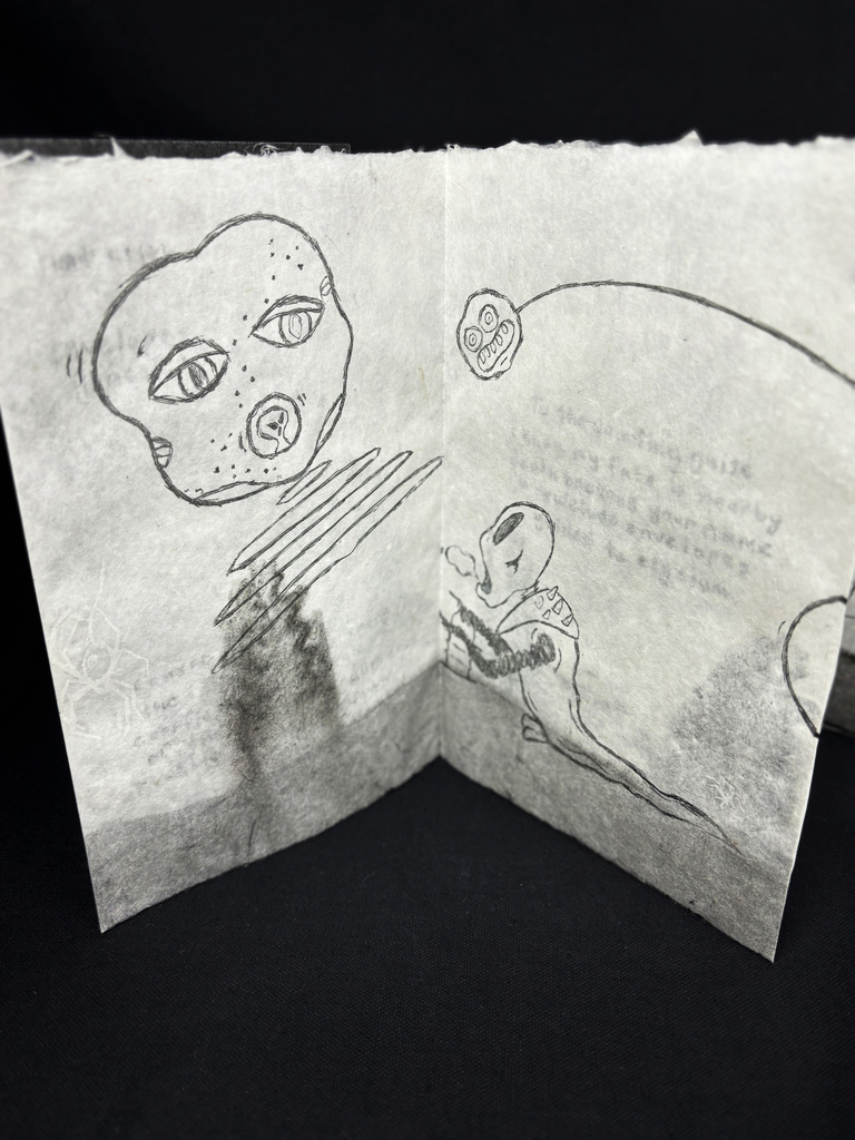 Close up of illustrations inside an accordion book