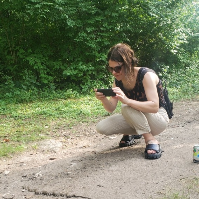 Photo of a person taking a photo of a snake.