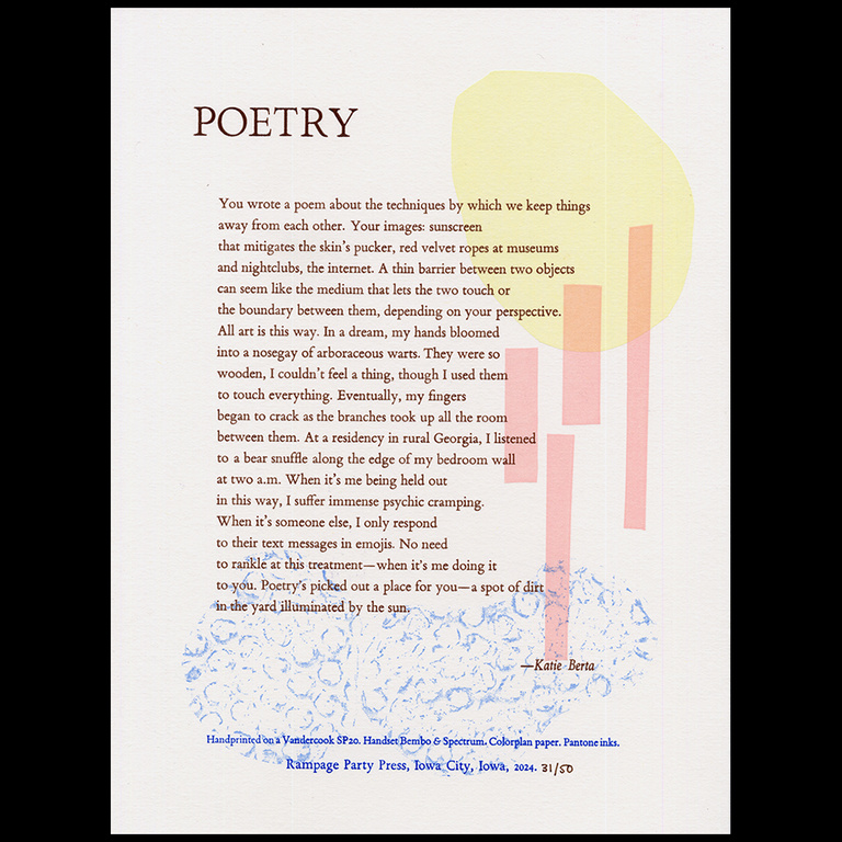 Letterpress printed broadside titled 'Poetry'